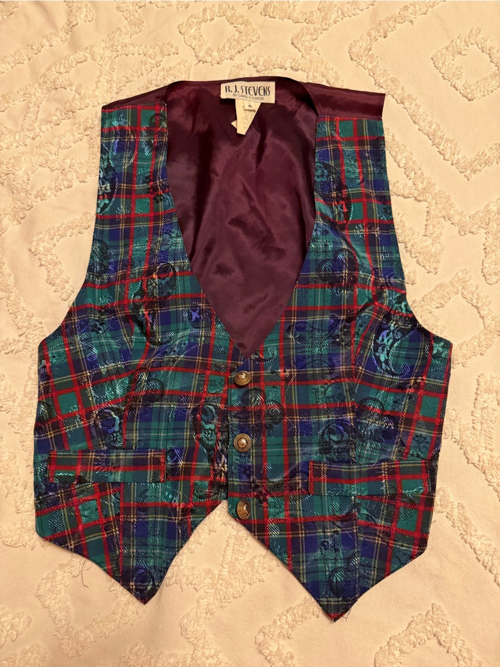 Vintage Women's Tartan Plaid Vest - Green/Blue/Red